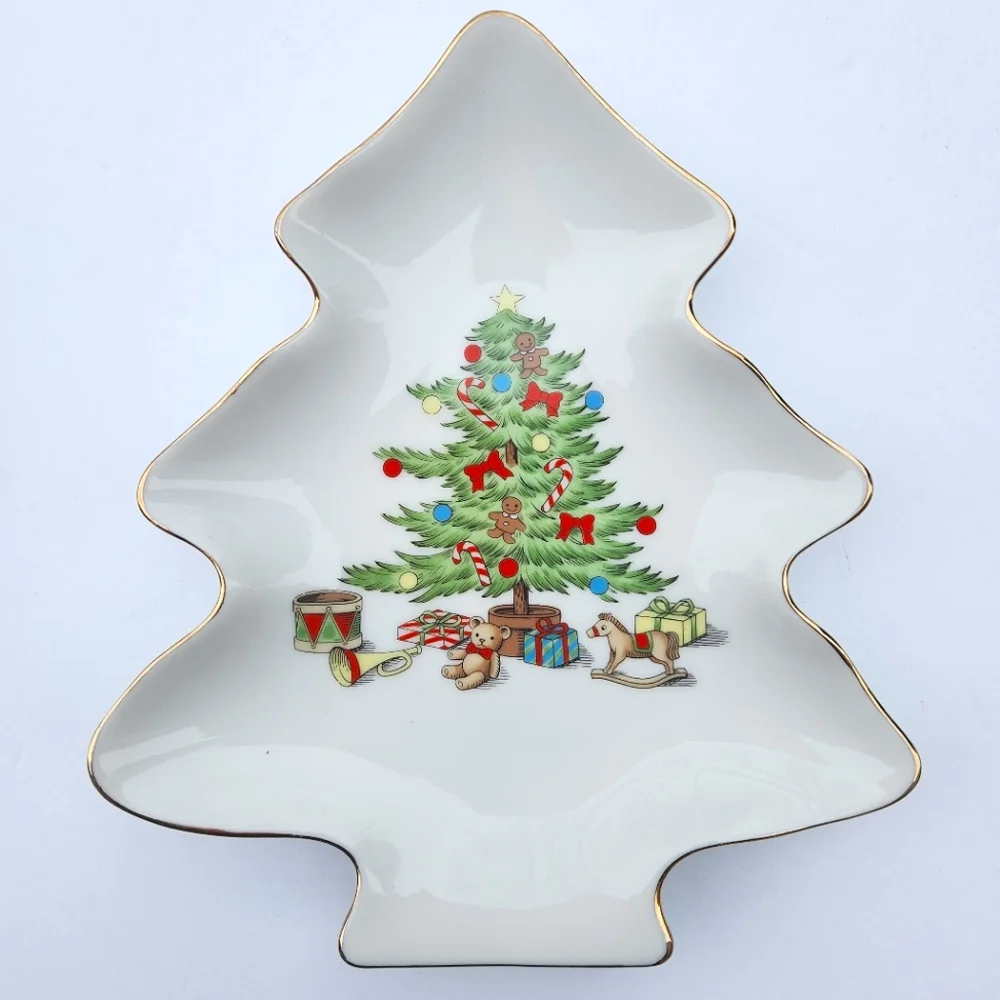 Vintage Holiday Hostess Fine China Christmas Tree Shaped Candy Dish
